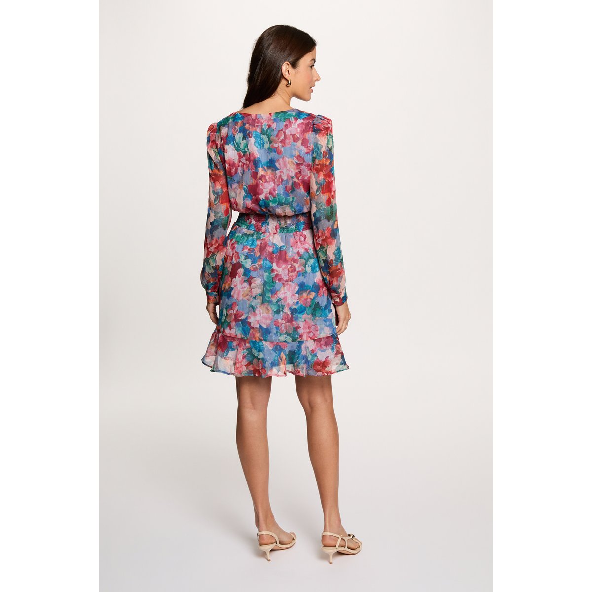 Robe courte col v multicolore, MORGAN