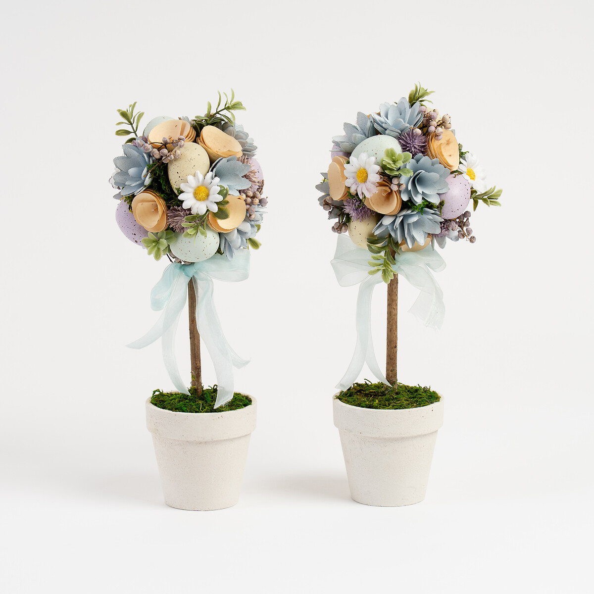 Set 2 36cm Easter Egg Wood Shave Topiary Trees blue, SO'HOME