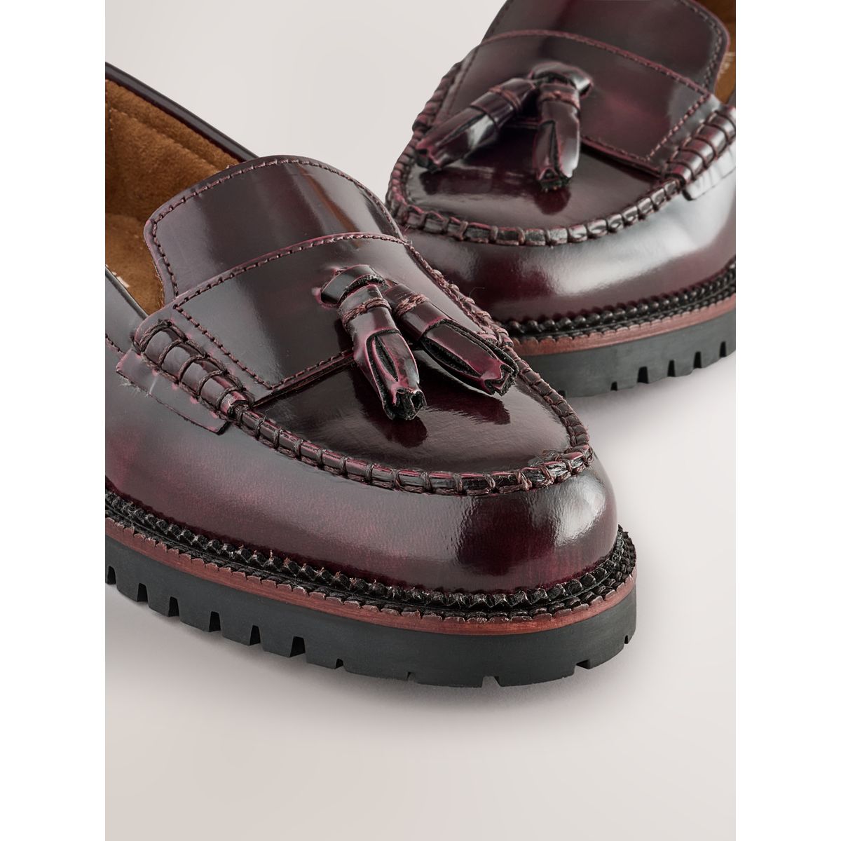Mocassins habillés en cuir pompon bordeaux, NEXT
