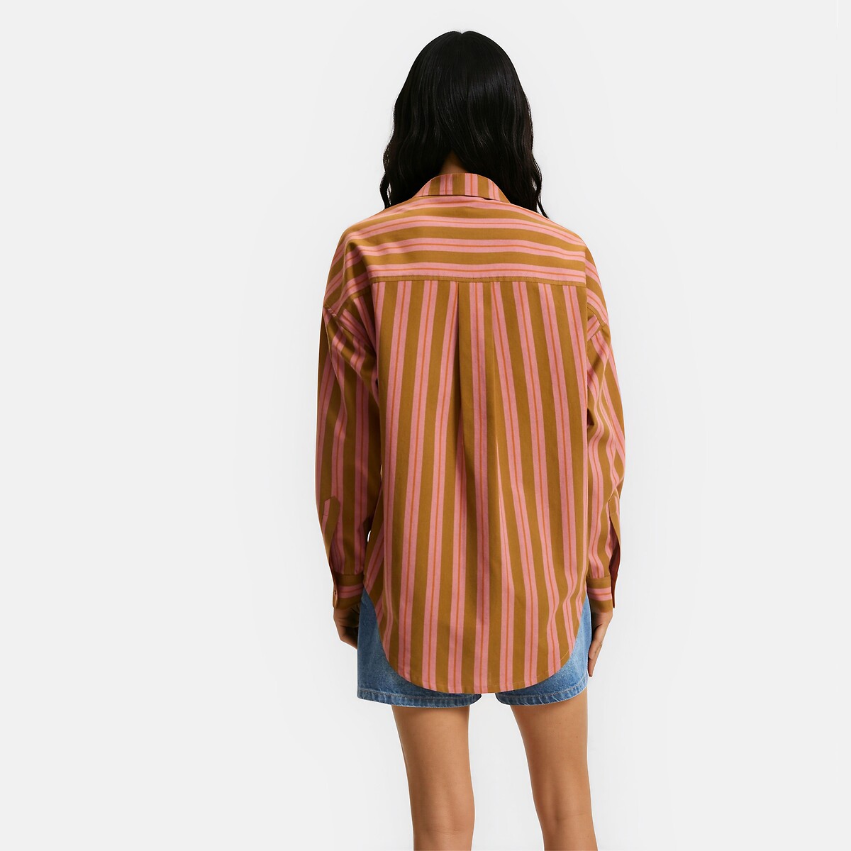 Signatures Apolline Striped Cotton Loose Fit Shirt pink/camel stripe, LA REDOUTE COLLECTIONS