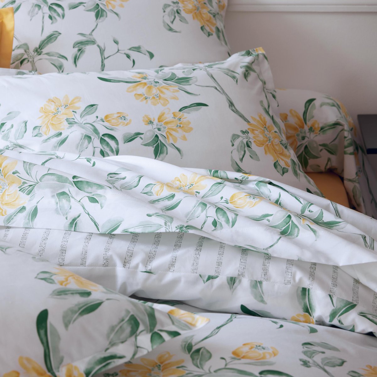 Taie d’oreiller percale de coton floral vert, TRADILINGE