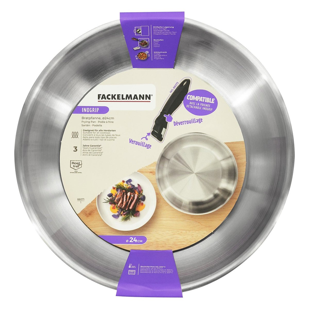 Poêle à manche amovible InoGrip inox, FACKELMANN
