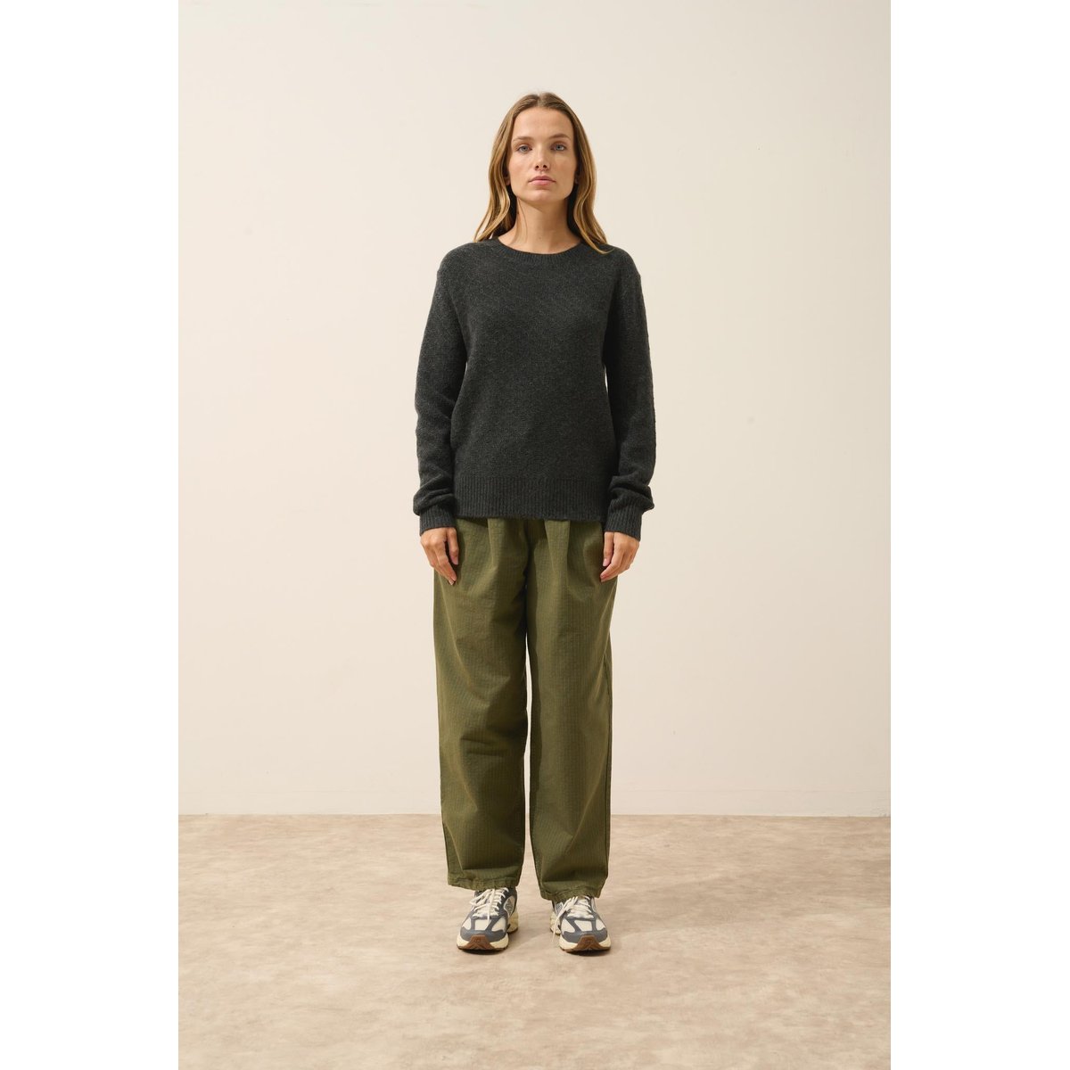 Pull Col Rond 6 Fils Carbone Chiné Cetan noir chiné, JUST CASHMERE