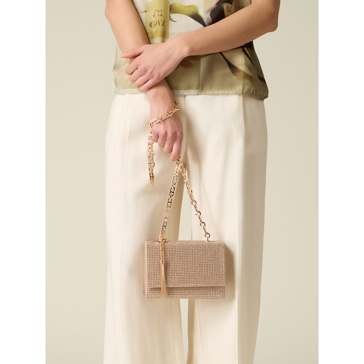 Bandoulière élégante avec cristaux beige, OLTRE