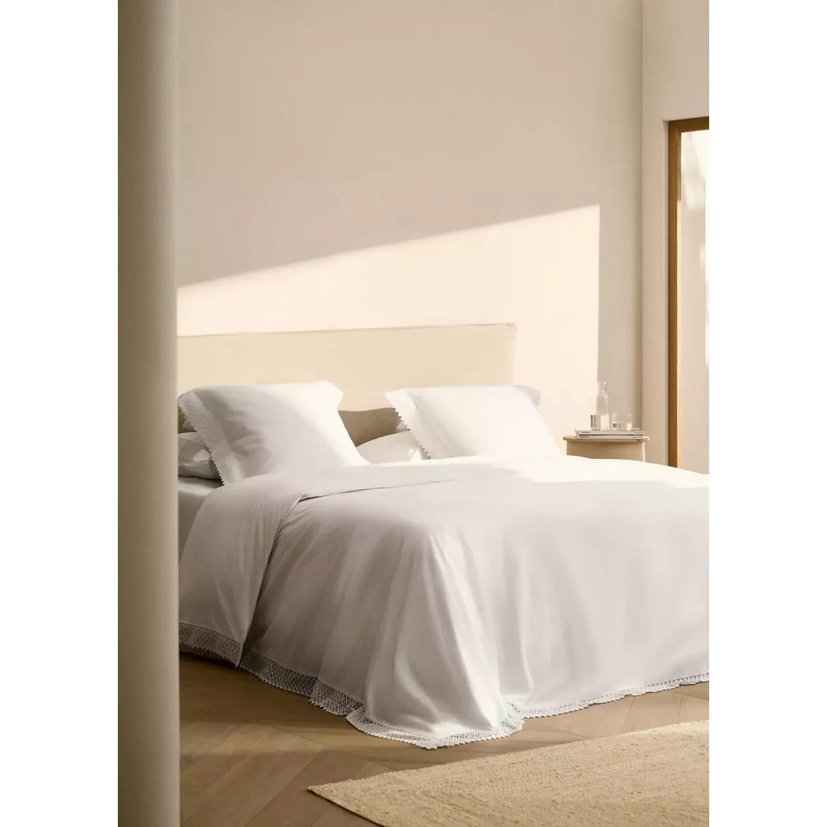 Housse de couette détail dentelle lit 90 cm blanc, MANGO HOME