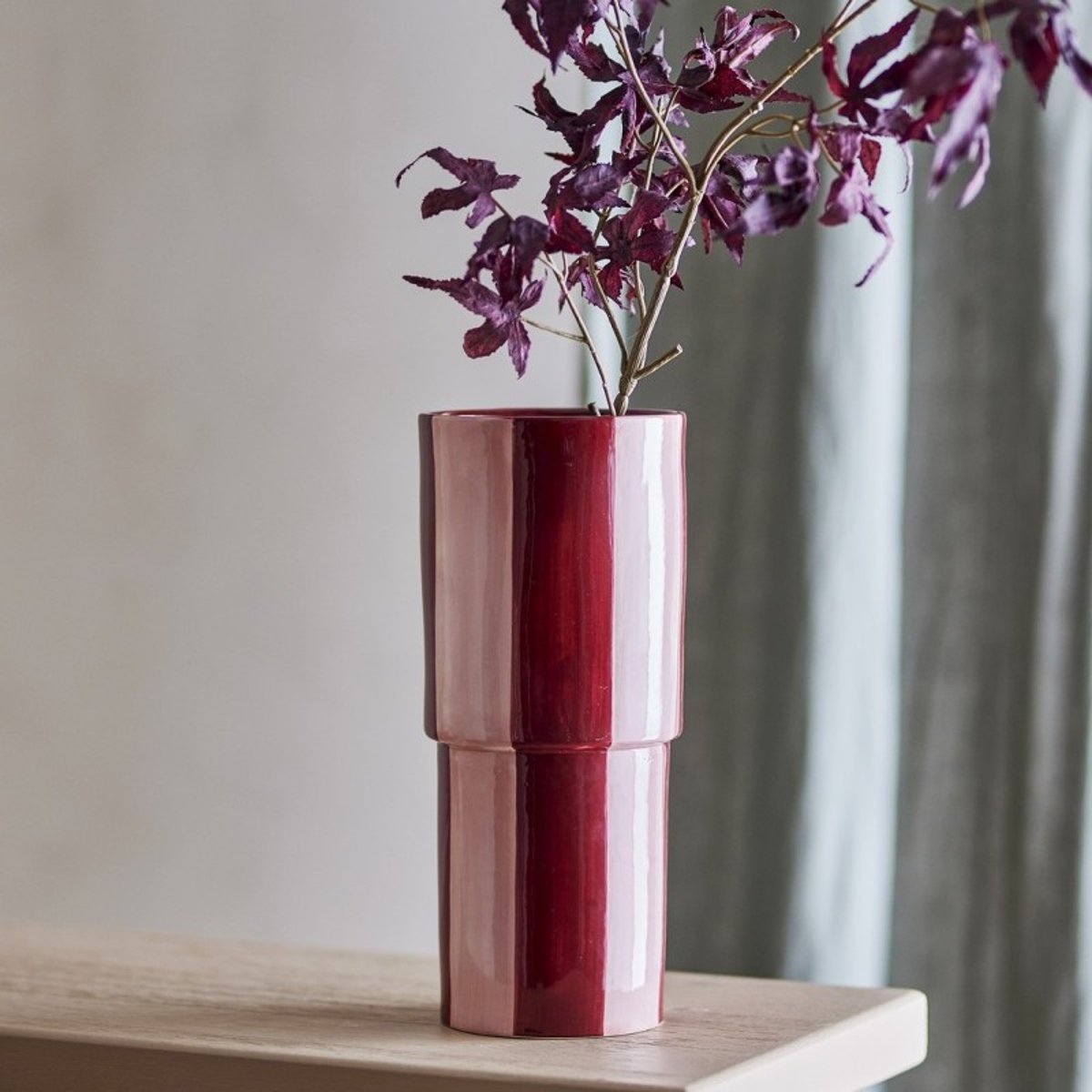 Vase droit grès rayures Floki rouge, BLOOMINGVILLE