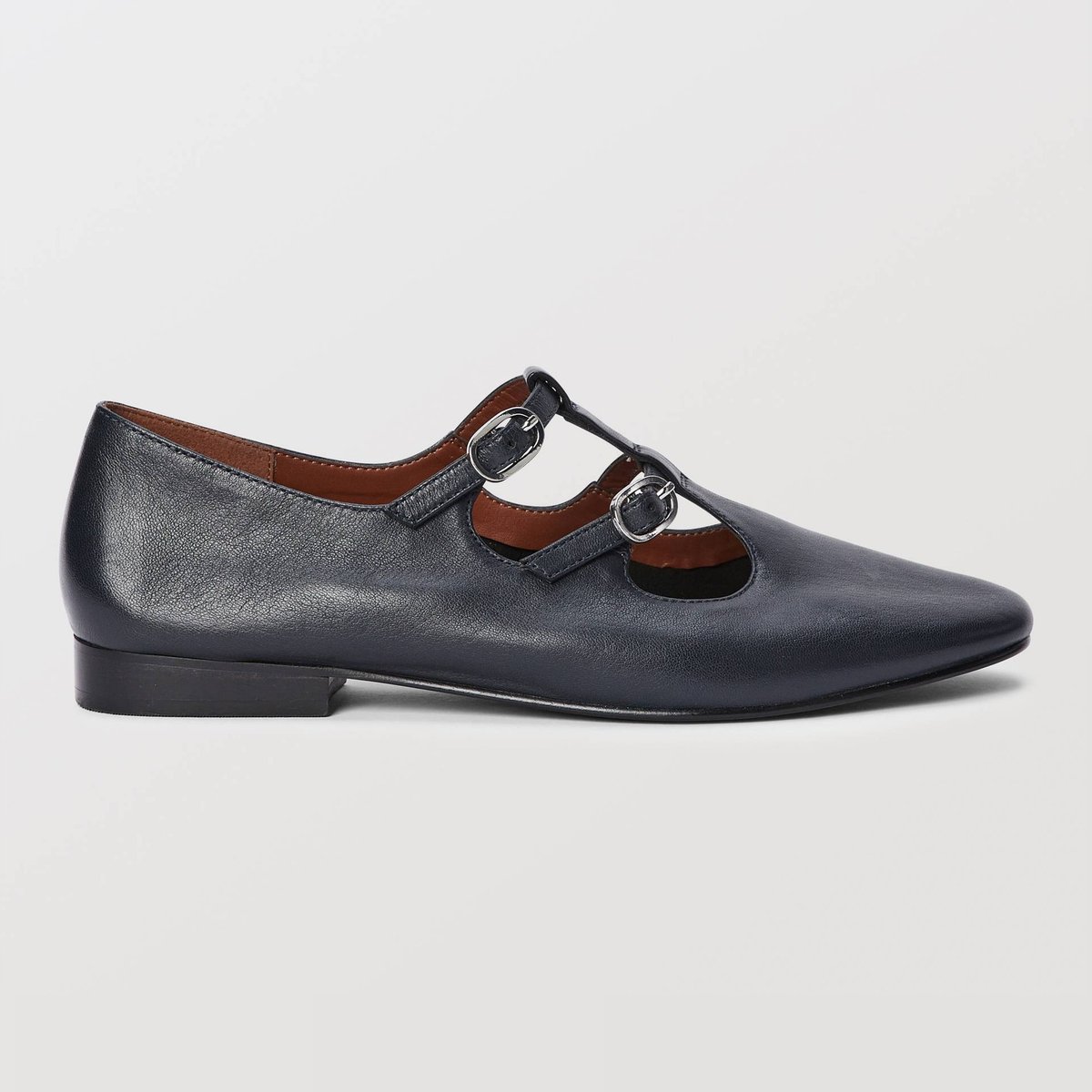 Salomés double brides en cuir marine, MONOPRIX