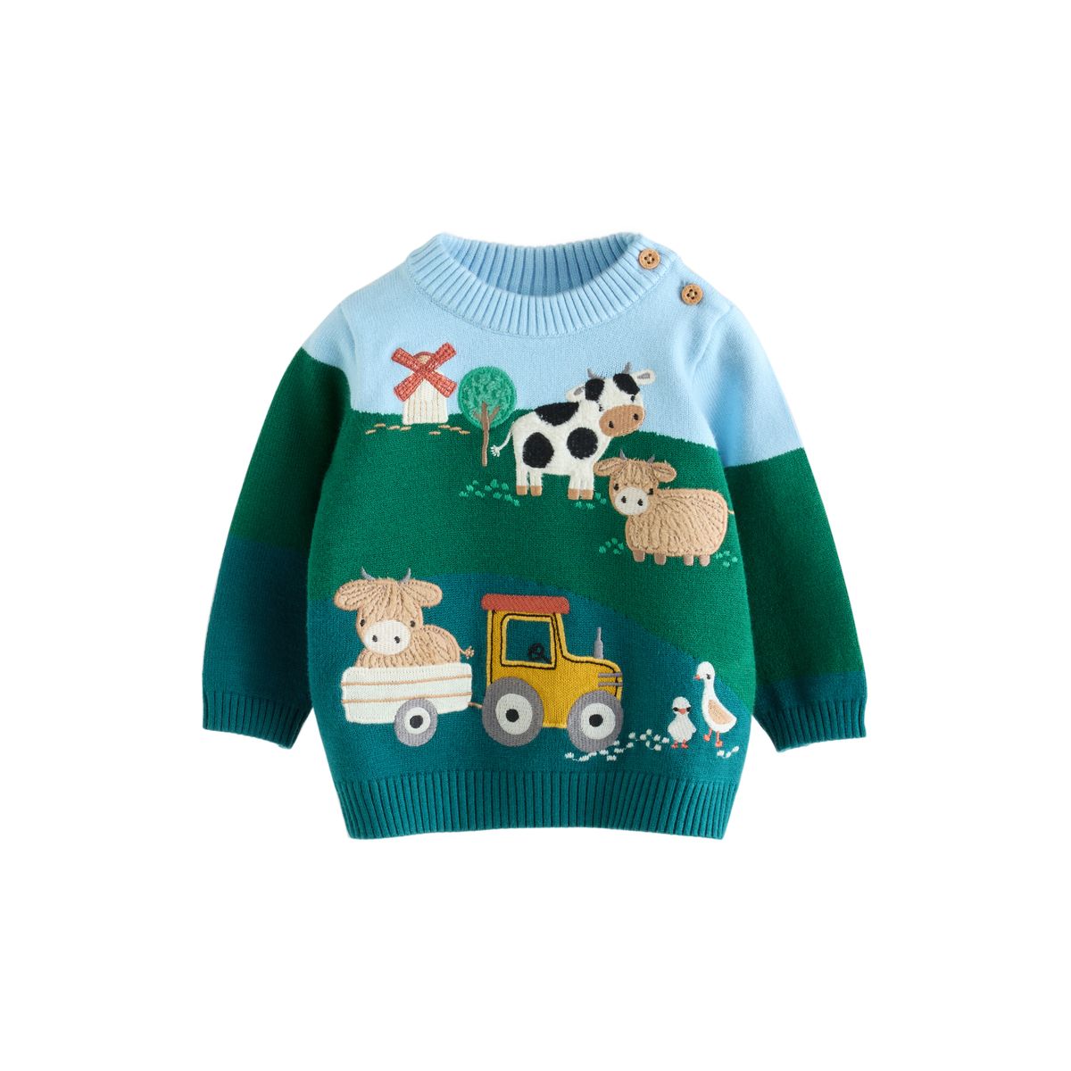 Ensemble bébé pull en maille et legging ferme hamish verte/bleue, NEXT