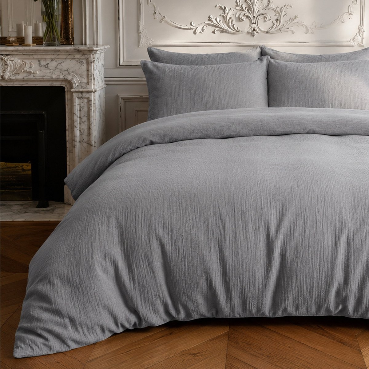Parure housse de couette en gaze de coton unie, RELAX charbon, C DESIGN HOME TEXTILE