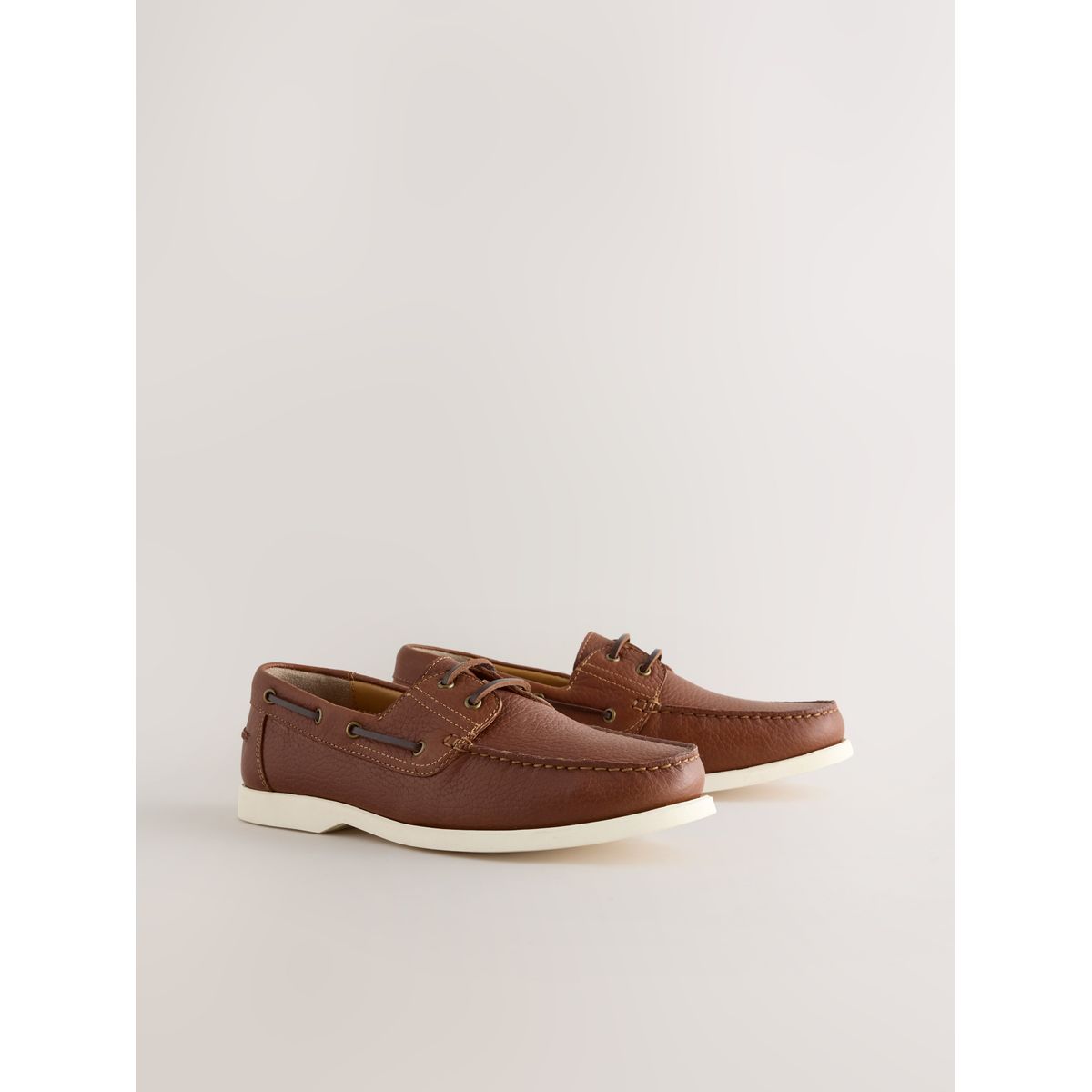 Chaussures bateau en cuir n.premium marron fauve, NEXT