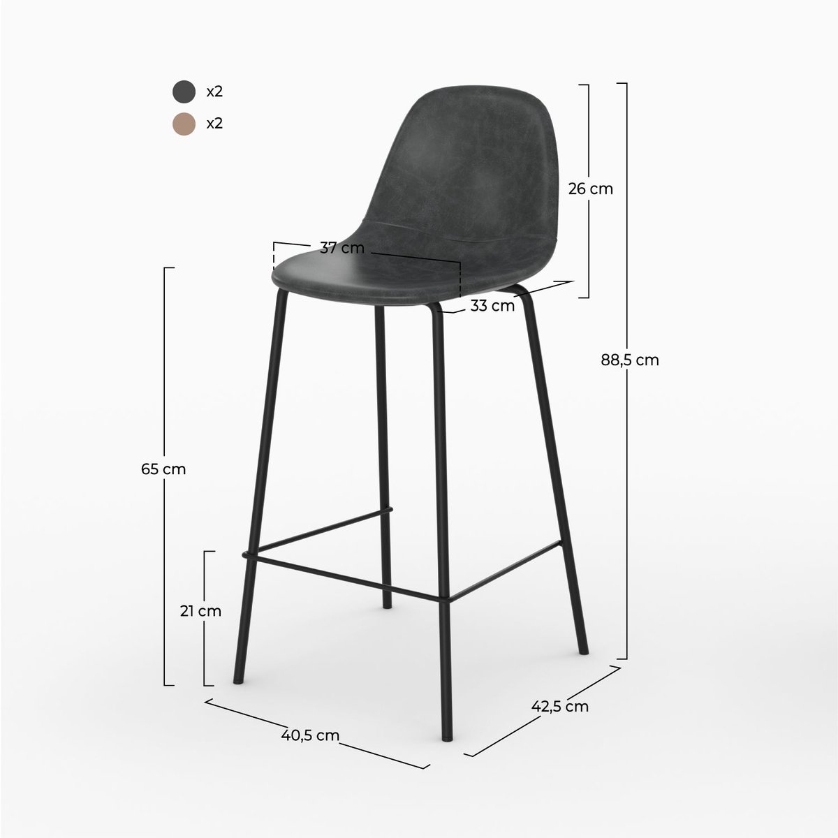 Pack 4 chaises pour îlot central 65 cm - HENRIK taupe et gris noir, MAISON PAVANE