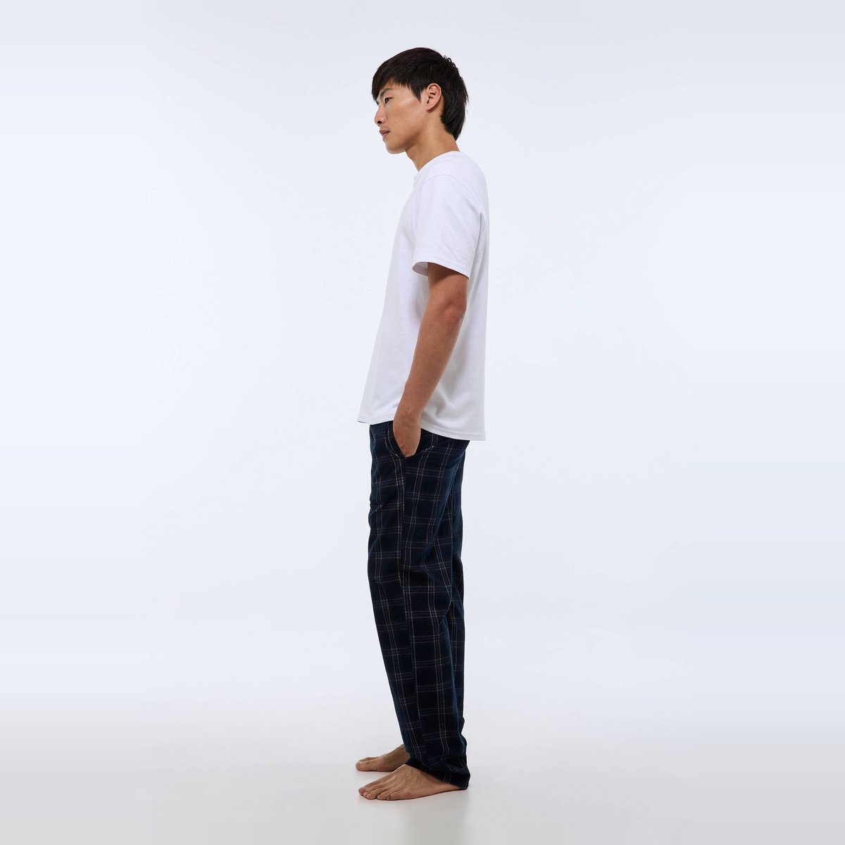 Pantalon en velours à carreaux marine, MONOPRIX