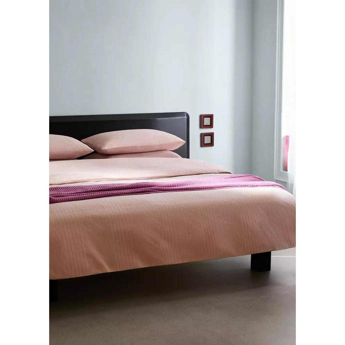 Housse de couette percale de coton rayures aquarelle lit 90 cm rose, MANGO HOME