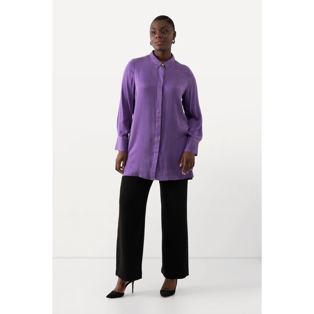 Blouse en Cupro mélangé. Manches longues lilas foncé, ULLA POPKEN