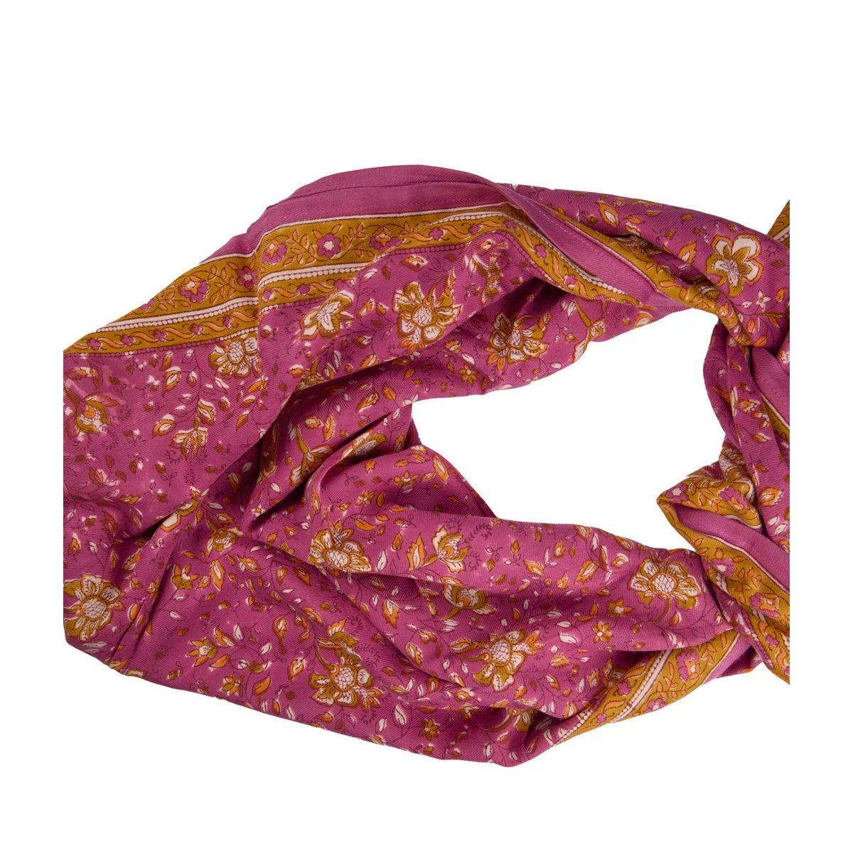Foulard enfant en coton Folk Stories imprimé au blockprint rose, BINDI ATELIER
