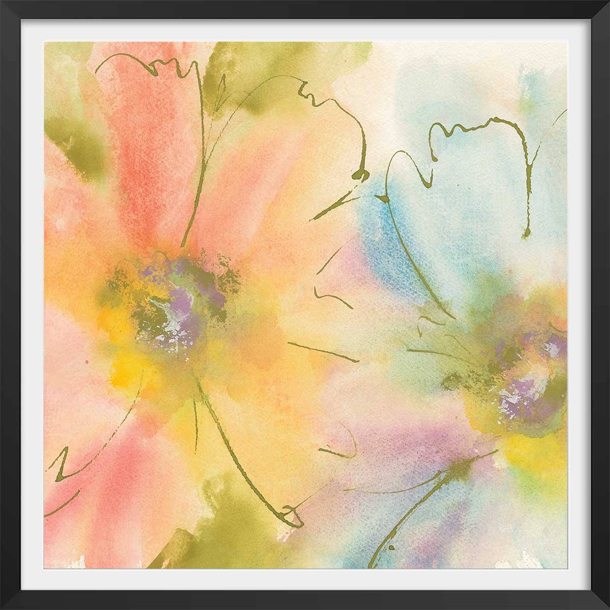 Poster pastel flower affiche + cadre en bois - noir, HEXOA