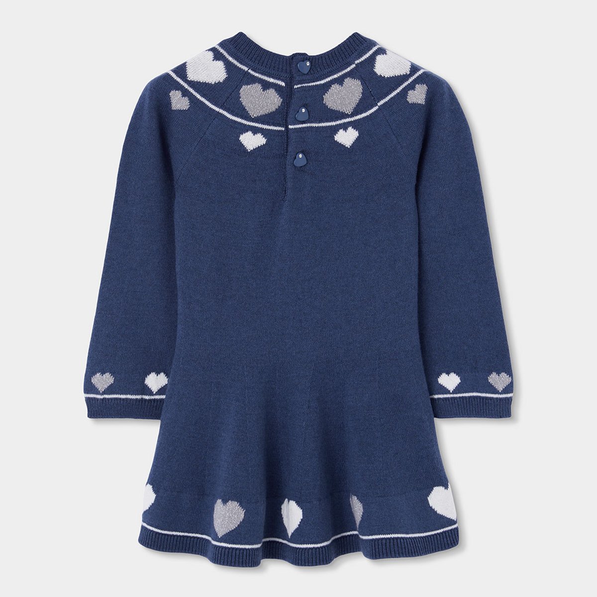 Robe fille en maille avec coeurs bleu, BOBOLI