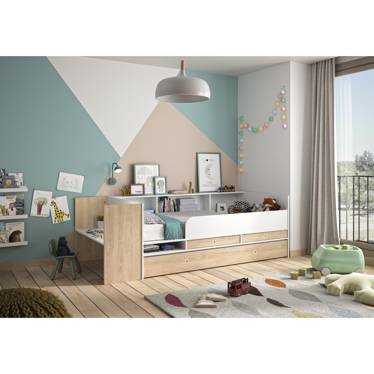Lit évolutif avec rangements EWEN beige, GAMI