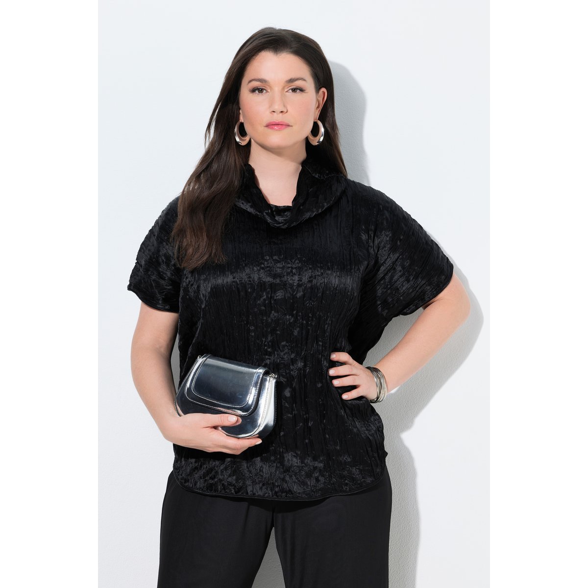 Blouse en acétate effet froissé noir, ULLA POPKEN