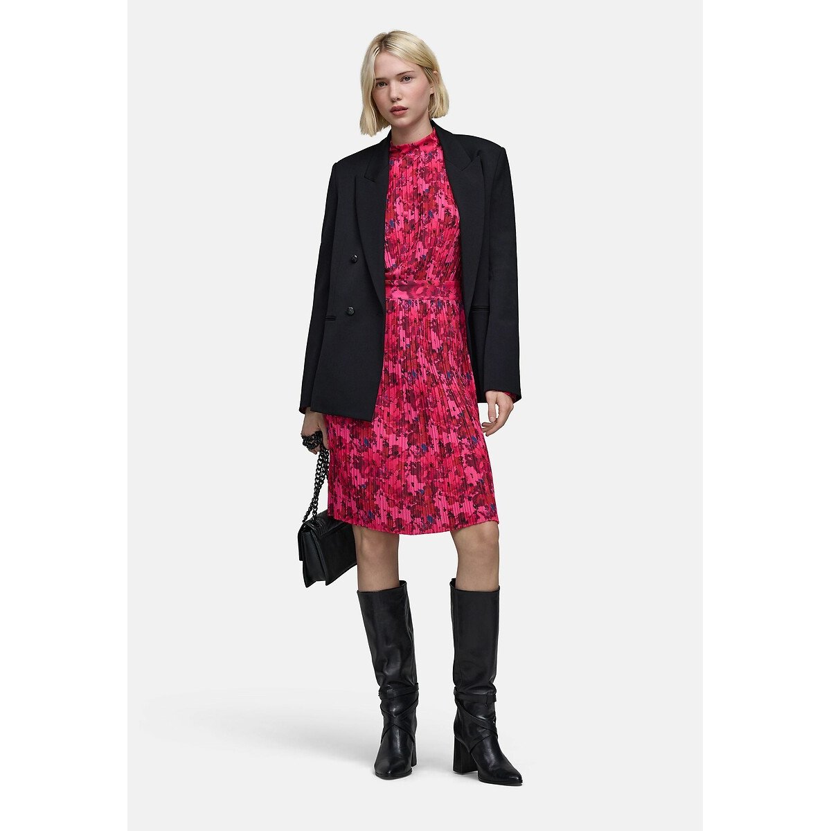 Origami Print Pleated Dress with Long Sleeves pink, IKKS