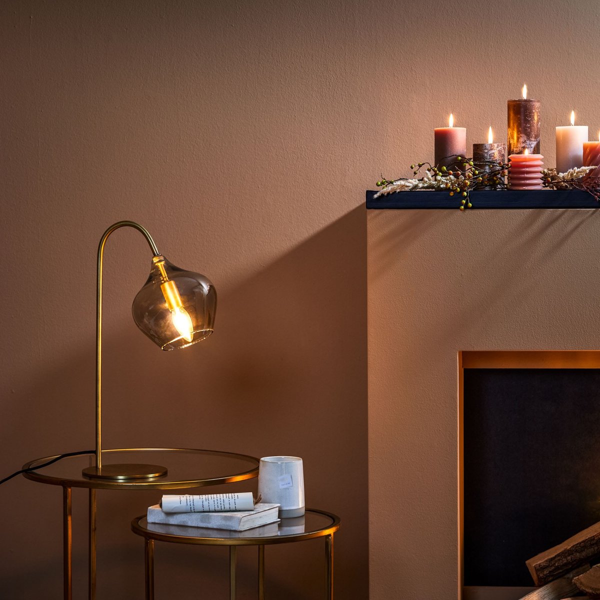 Lampe À Poser Verre RAKEL bronze antique, LIGHT & LIVING