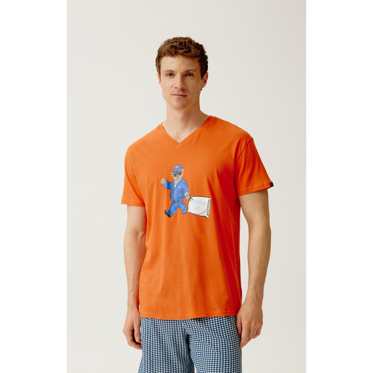 Pyjashort en jersey de coton léger imprimé Pilote de lit marine, ARTHUR