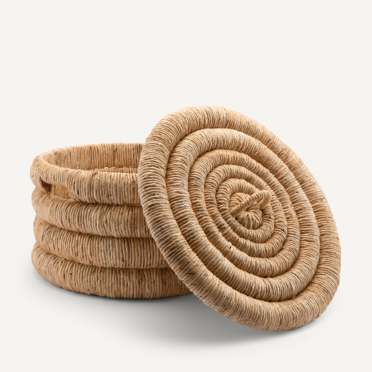 Gevlochten ronde mand met deksel, Marilo naturel, AM.PM