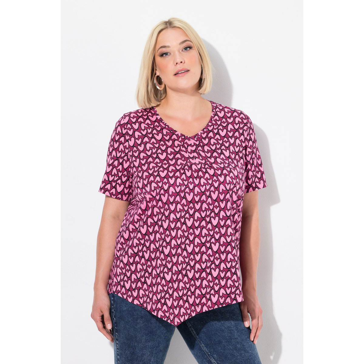 T-shirt imprimé petits cœurs, base en pointe rubis, ULLA POPKEN