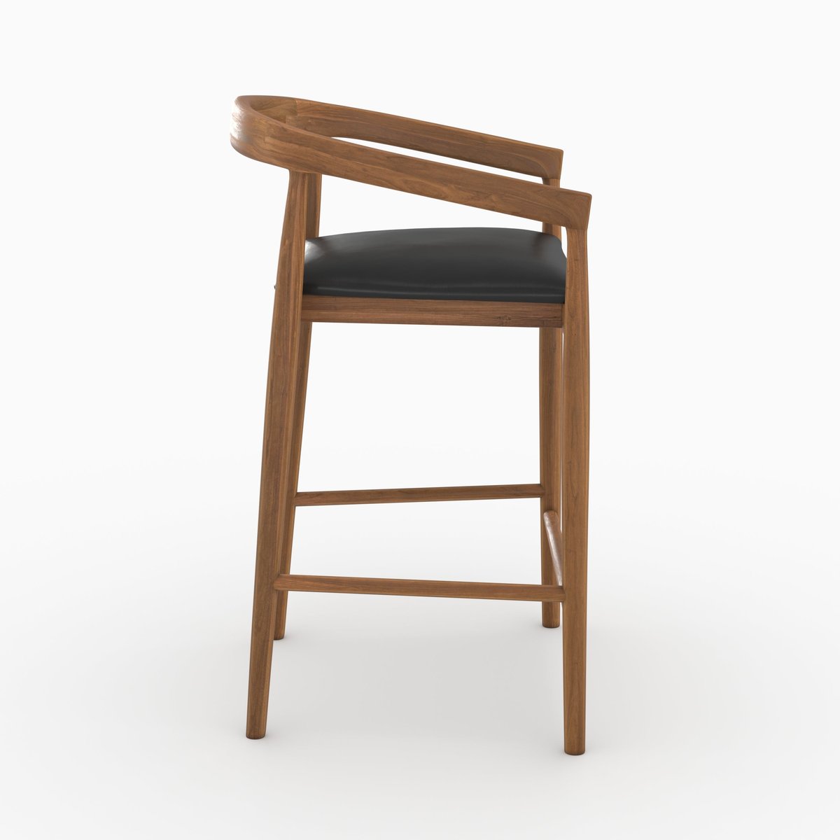 Lot de 2 chaises de bar 77 cm en bois de teck vernis et assise en cuir - BALI noir, MAISON PAVANE