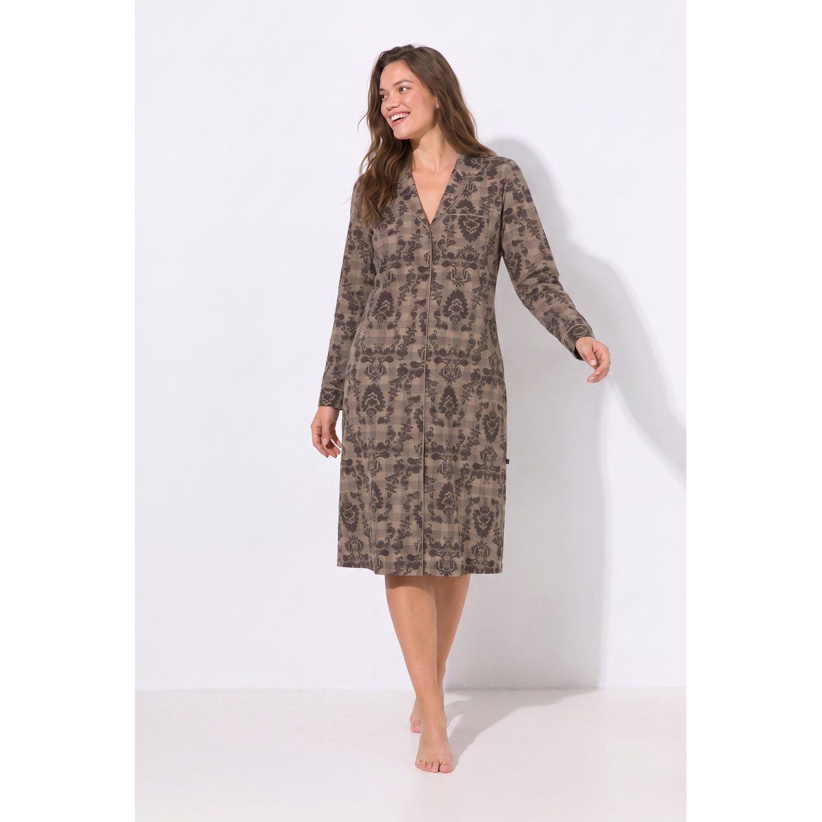 Chemise de nuit, carreaux / motifs marron pin, ULLA POPKEN