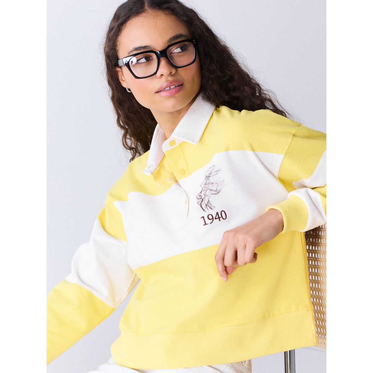 Polo de rugby bugs bunny sous licence rayure jaune, NEXT