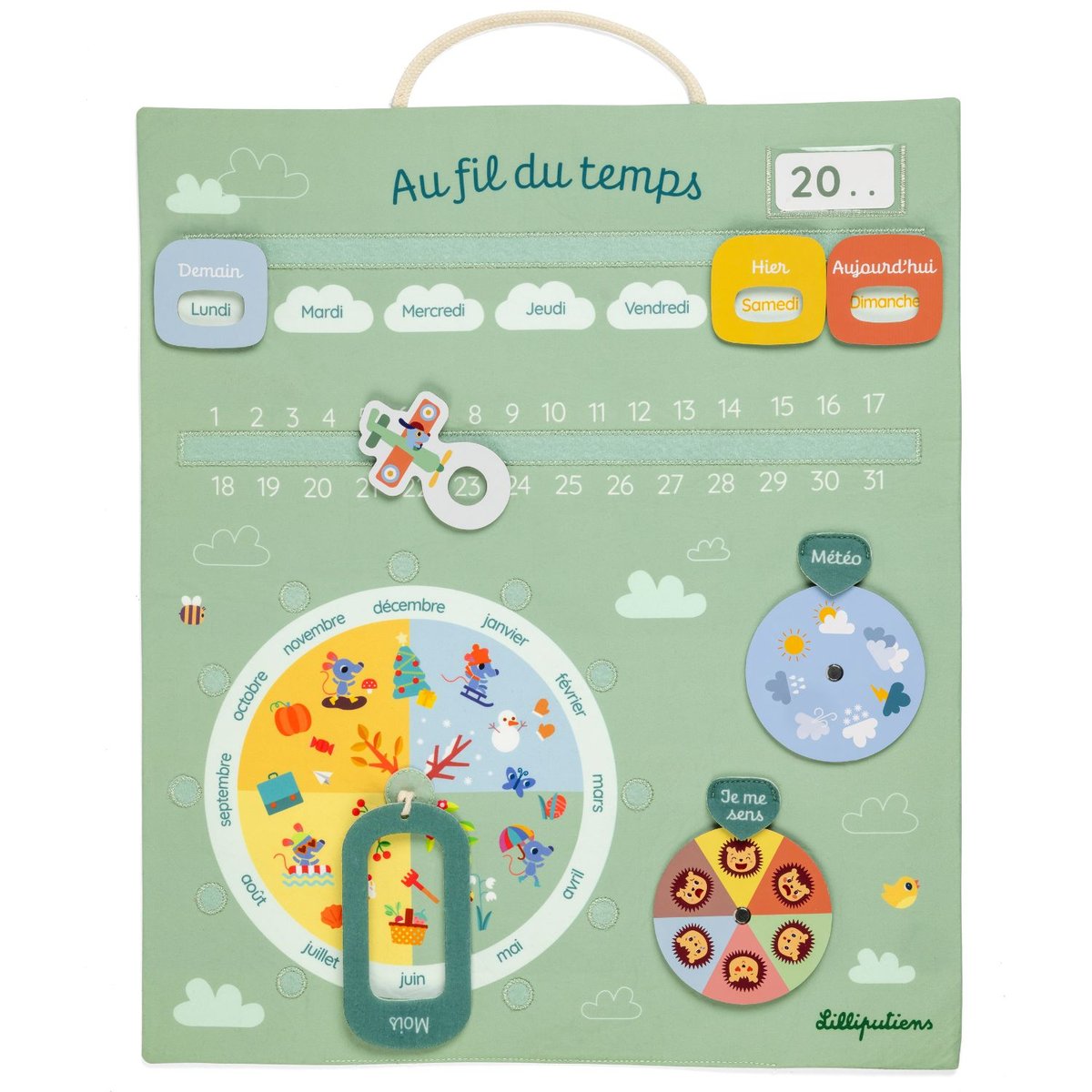 Calendrier vert, jaune, bleu, LILLIPUTIENS