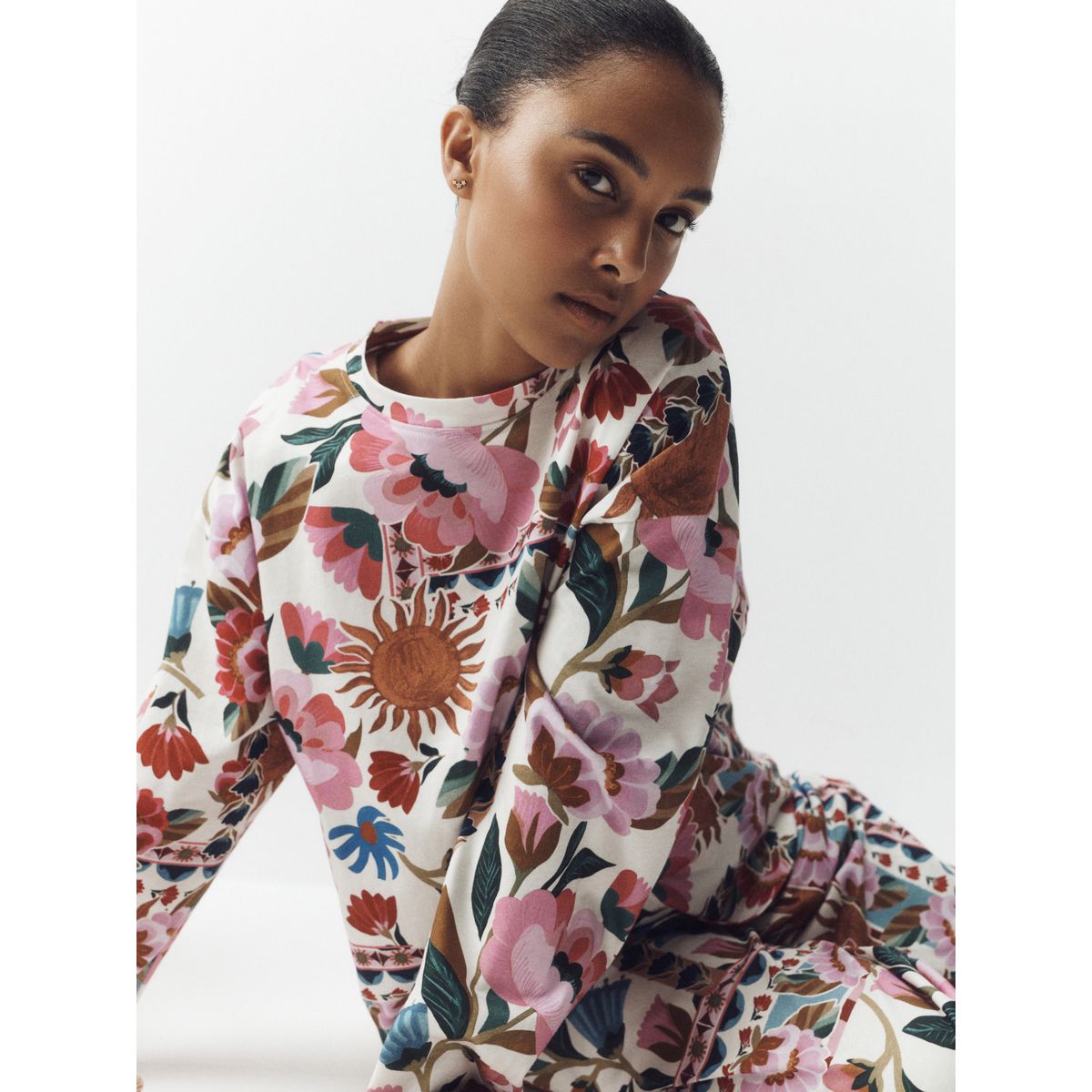 Pyjama à manches longues imprimé floral folk rose/crème, NEXT