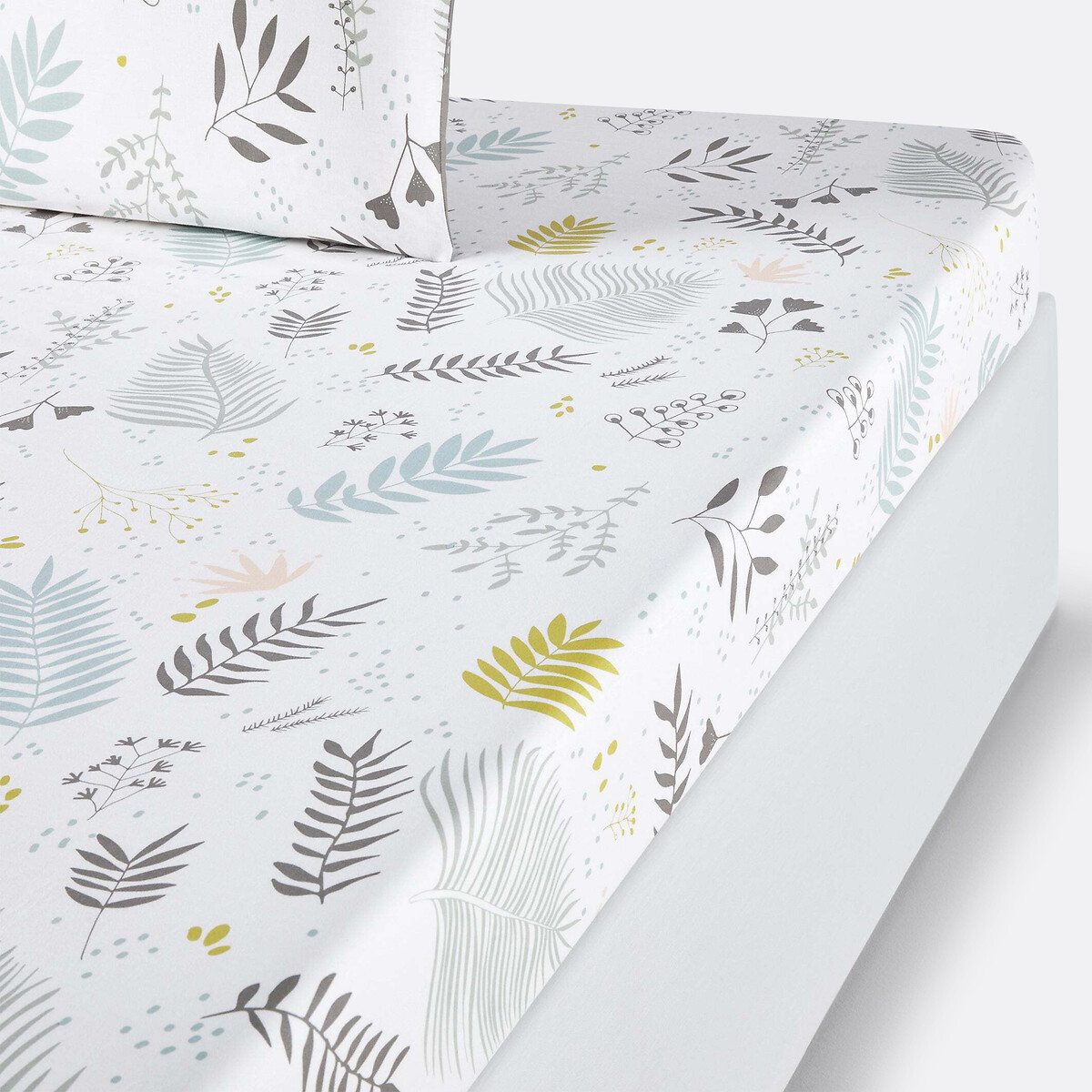 Drap housse percale de coton, Suzanne imprimé fond blanc, LA REDOUTE INTERIEURS