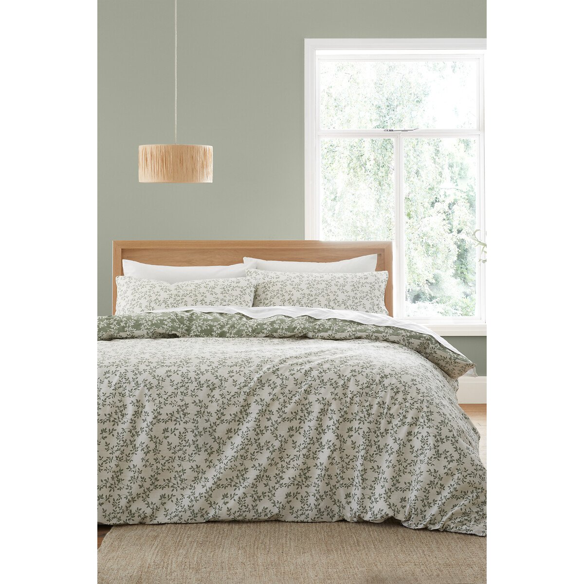 Shadow Leaves 100% Cotton Duvet Cover and Pillowcase Set Green green, BIANCA FINE LINENS