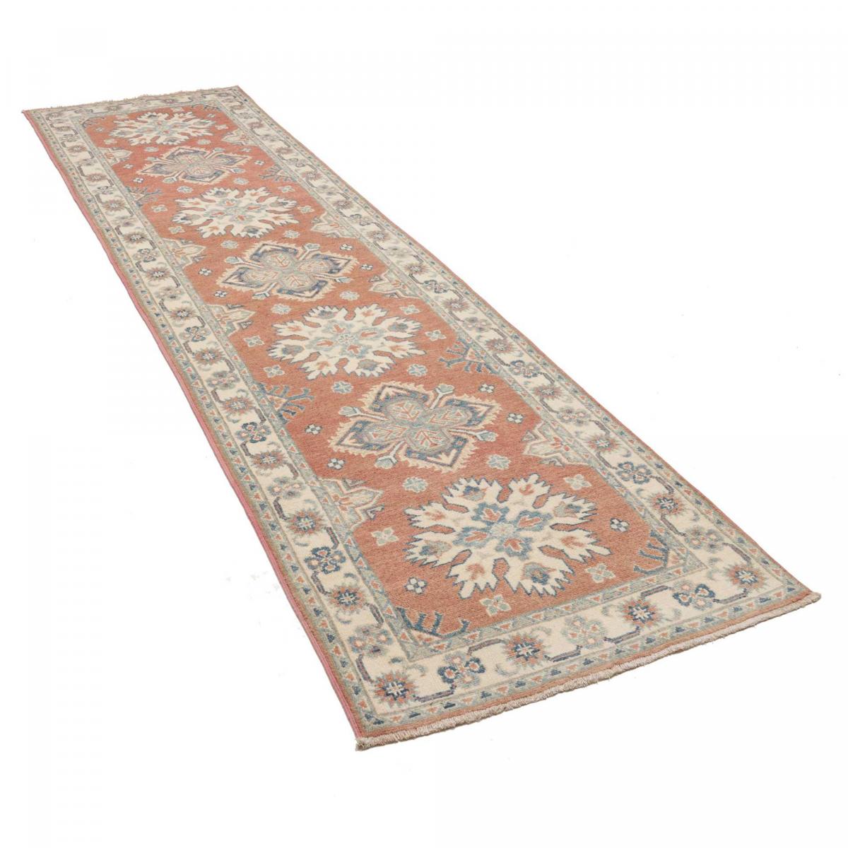 Tapis d'orient aux motifs géométriques, noué main, KAZAK CO 120 terracotta, crème, bleu, UN AMOUR DE TAPIS