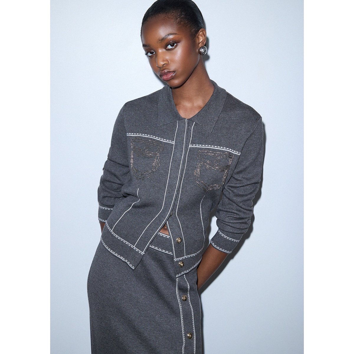 Veste en maille avec perles gris, LIU JO