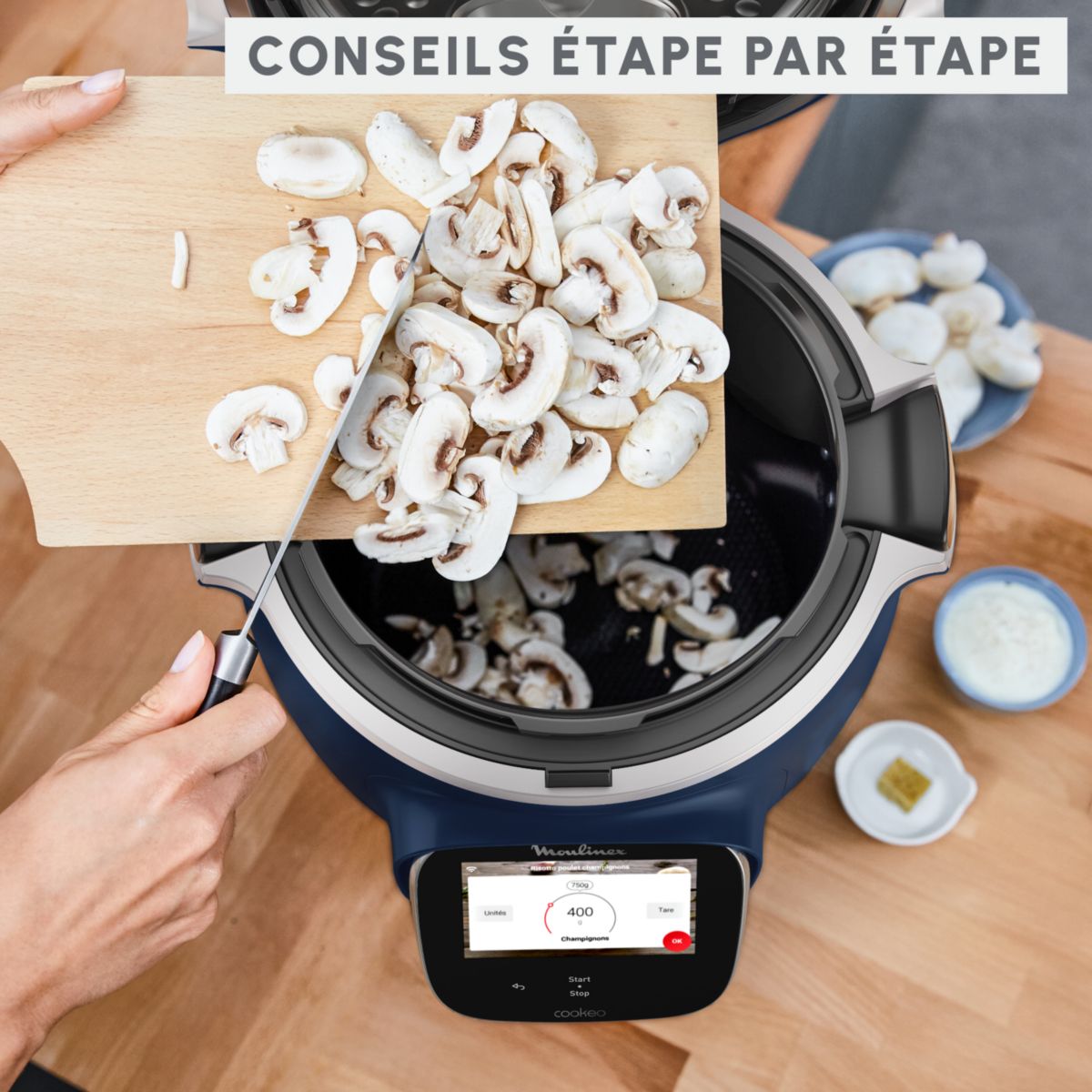 Cookeo CE943410 bleu  touch wifi pro balance integrée 6 L, 13 modes de cuisson, 250 recettes couleur unique, MOULINEX