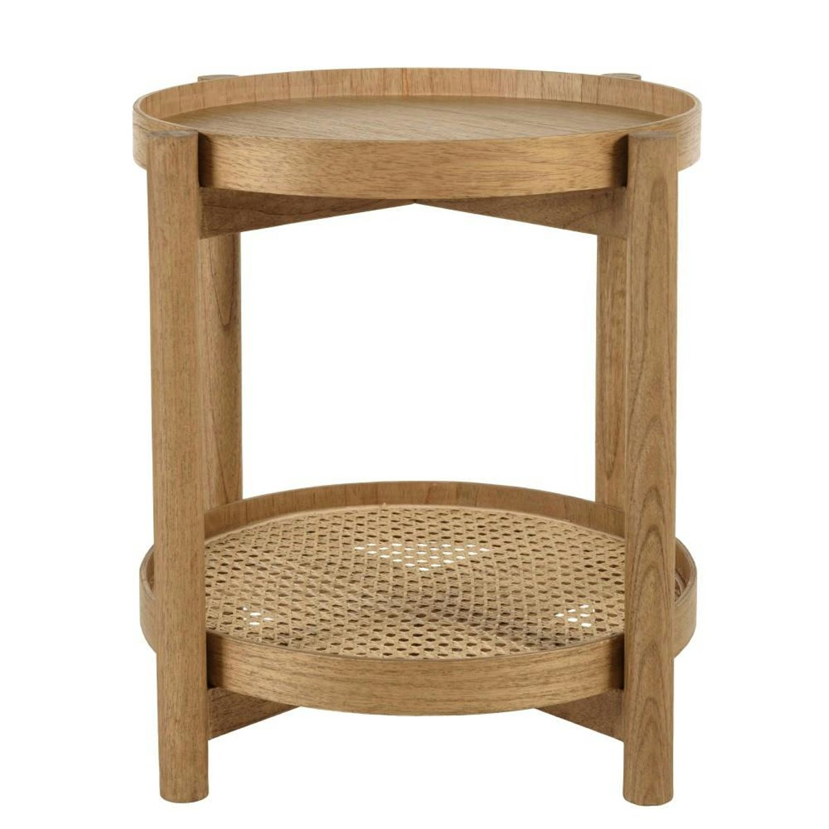 Table d'appoint en mindi 45.5cm avec tablette en rotin naturel TIVARO bois naturel, PIER IMPORT