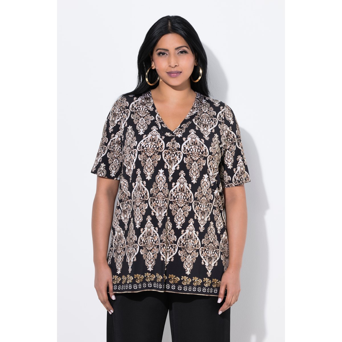 Blouse au tombé fluide, manches courtes noir, ULLA POPKEN