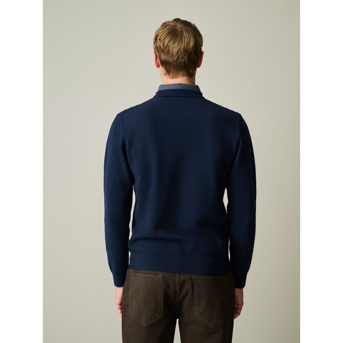 Pull standard en maille torsadée col chemise bleu marine, NEXT