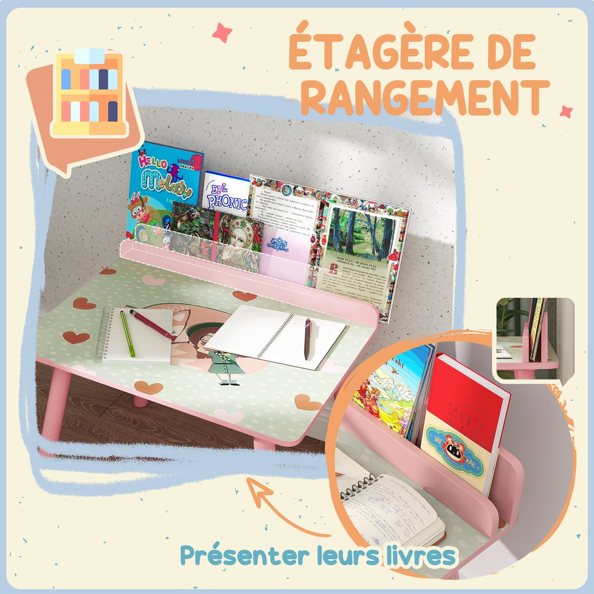 Ensemble table et chaises pour enfants MDF rose, AIYAPLAY
