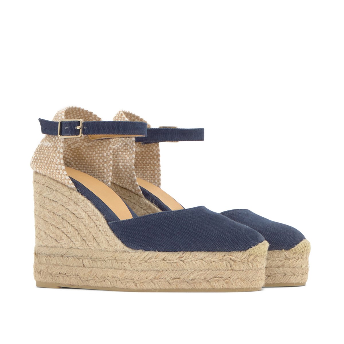 Espadrilles compensées à plateforme tressée en coton bio CAROL EXTRA PLATFORM bleu marine, CASTANER