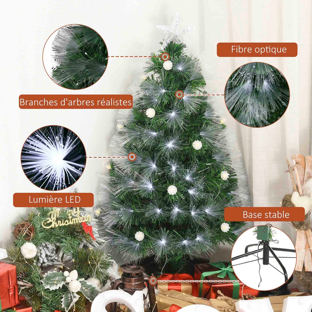 Sapin de Noël Plastique vert, blanc froid et blanc chaud, HOMCOM