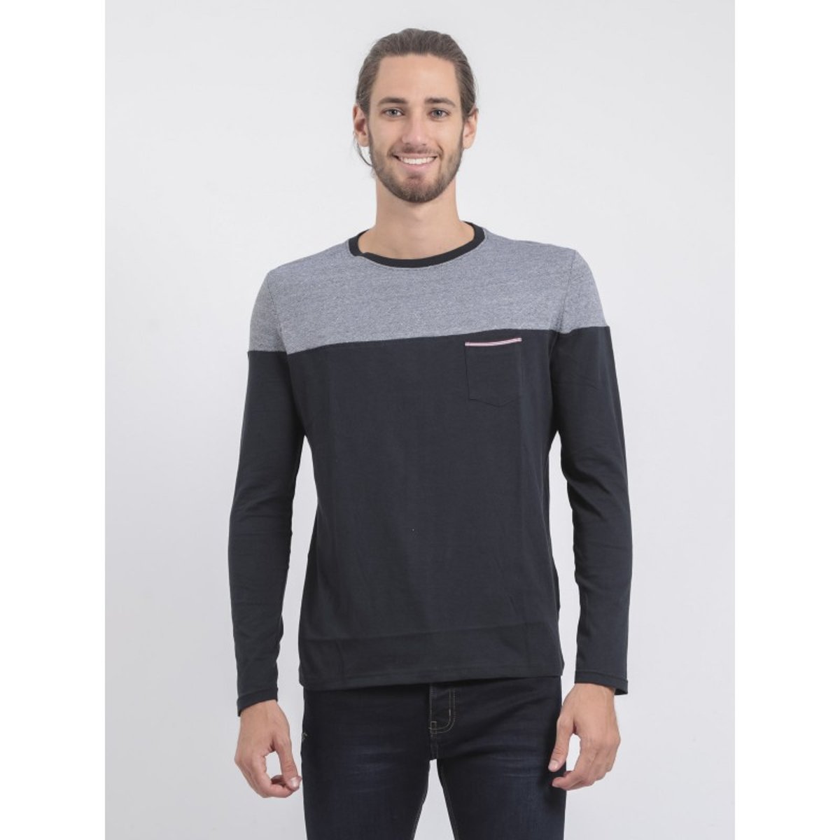 T-shirt Manches Longues Col Rond Pur Coton Jupinel bleu marine, RITCHIE