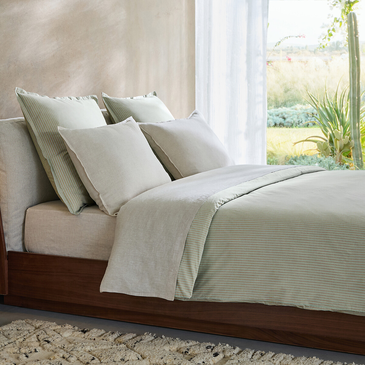 Housse de couette en percale lavée 120 fils, VALLI rayé menthe / bronze, AM.PM