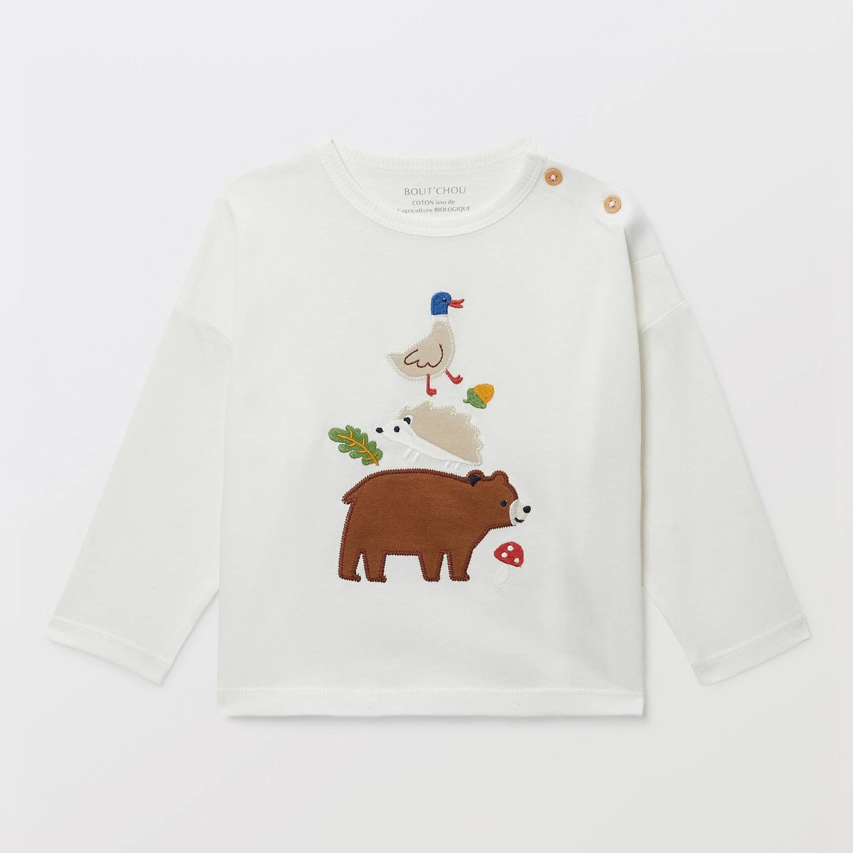 T-shirt manches longues imprimé en coton BIO GOTS ecru, BOUT'CHOU