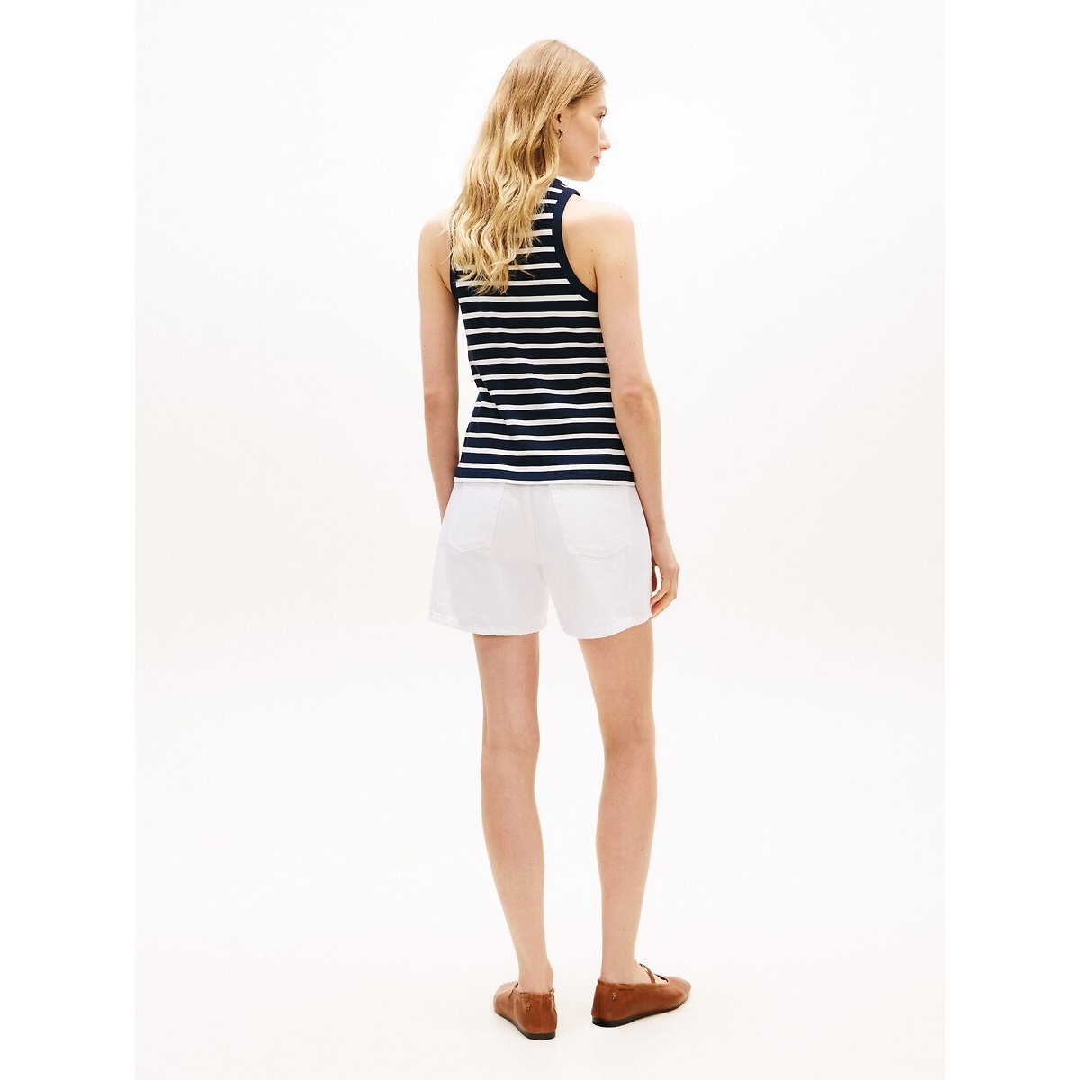 Canotta a righe con colletto rotondo abbottonato marine/écru, TOMMY HILFIGER