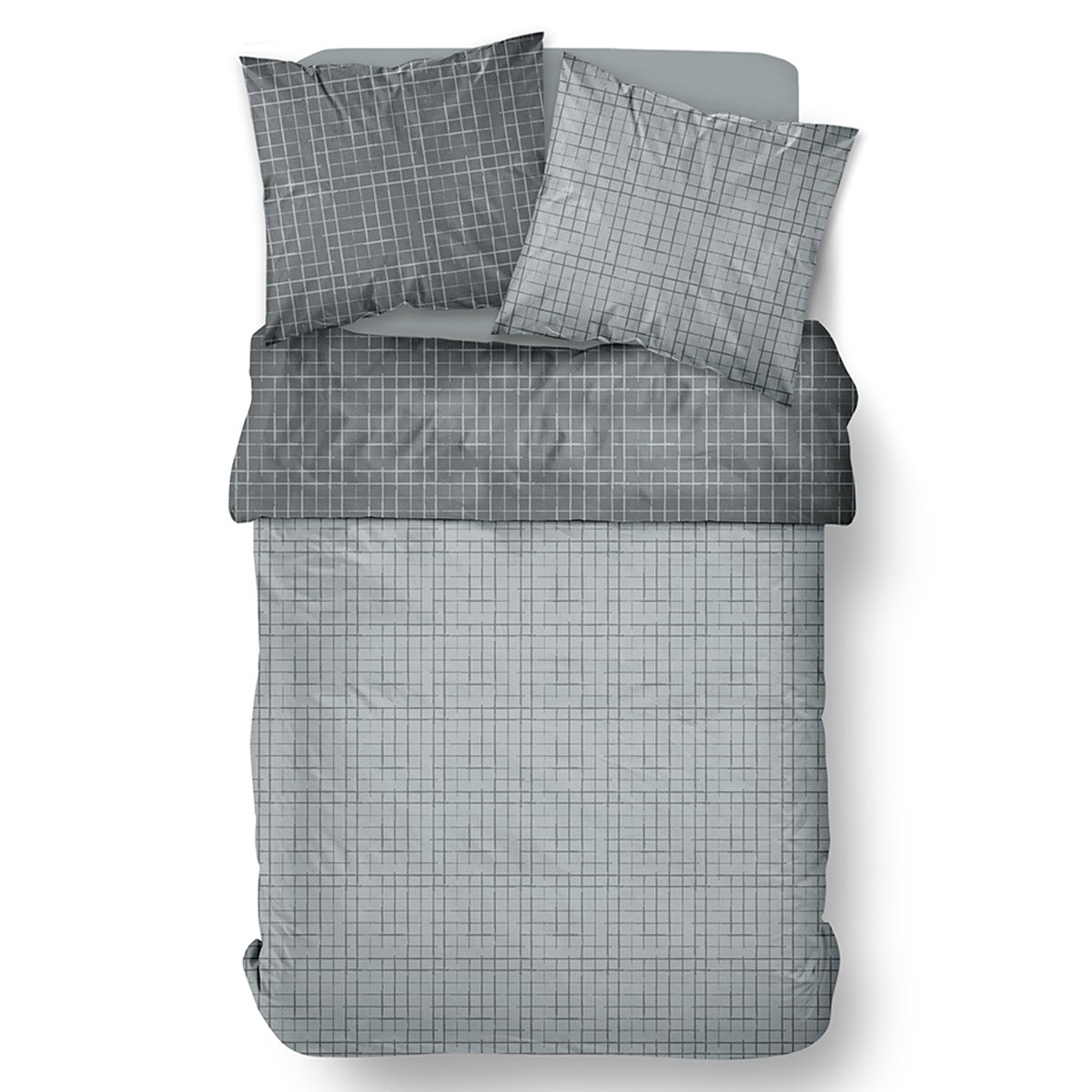 Parure de lit uni 1 personne imprimé + Drap Housse COCON gris, TODAY