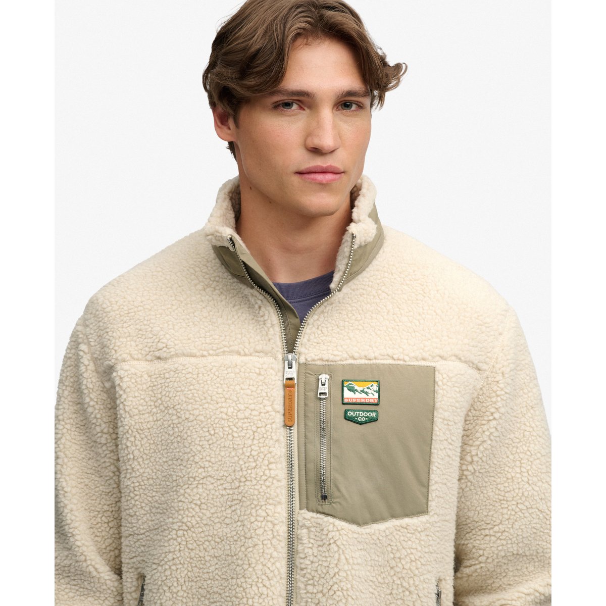 Polaire Mountain à Zip Intégral beige nuageux/argent, SUPERDRY